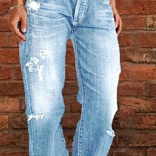 👖 50% RABATT NU! 🖤 Dams Distressade Slim Fit Utsvängda Jeans – Edgy & Benförlängande ✂️