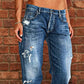 👖 50% RABATT NU! 🖤 Dams Distressade Slim Fit Utsvängda Jeans – Edgy & Benförlängande ✂️