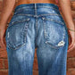 👖 50% RABATT NU! 🖤 Dams Distressade Slim Fit Utsvängda Jeans – Edgy & Benförlängande ✂️