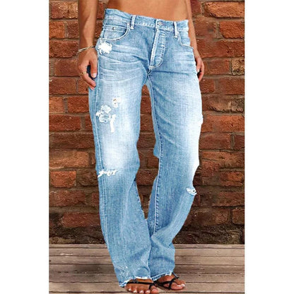 👖 50% RABATT NU! 🖤 Dams Distressade Slim Fit Utsvängda Jeans – Edgy & Benförlängande ✂️