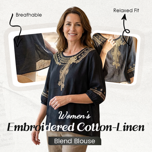 ✨50% RABATT NU! ✨Damblus i Bomull-Linne med Broderi