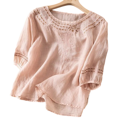 Damblus i Bomull-Linne med Broderi