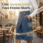 🩳 50% RABATT NU! 🧵 Dams Asymmetriska Breda Shorts – Snygg Faux Denim & Vintage Elegans 🌊