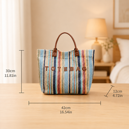 👜50% RABATT NU! ✨Dam Regnbågsrandig Vävd Totehandväska