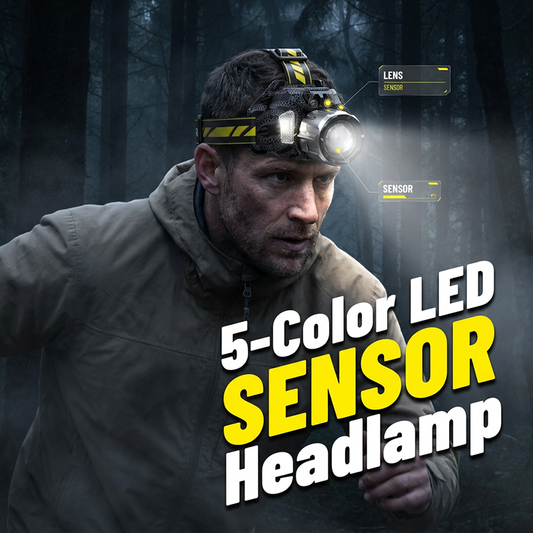 🔦 50% RABATT NU! ✨ Uppladdningsbar 5-färgs LED-pannlampa – Rörelsesensor & Fiske/UV-lägen 💡
