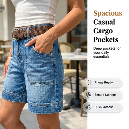 🩳 50% RABATT NU! 👖 Bermudashorts i Denim för Damer – Stretchiga & Bekväma – Perfekt för Sommaren – Medelhög Midja & Fickor 🌸