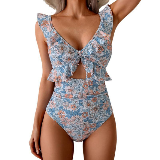 👙Dam baddräkt med volang V-ringning  🌸