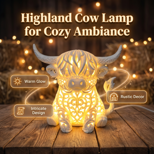 📢📢50% RABATT  NU!! ⏰Varmgulände Highland Ko Bordslampa