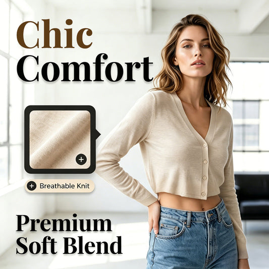 👚 40% RABATT NU! ☁️ Women's Cropped Cardigan – Lätt & Mjuk – Perfekt för Lager-på-lager – Tidlös Elegans ✨