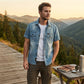 👔 50% RABATT NU! 🌊 Herr Casual Denimskjorta med Korta Ärmar – Bomullsblandning & Vintage Tvättad – Perfekt för Sommar & Vardag – Dubbla Bröstfickor ☀️