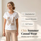 🎉 TIDSBEGRÄNSAT 50% RABATT! 🌸 Dam casual tvådelat set med v-ringad t-shirt och korta byxor✨