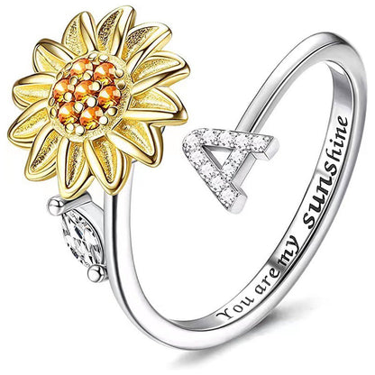 🌹 50% RABATT NU ! !🌹Justerbar Spinner Sunflower Alphabet Ring