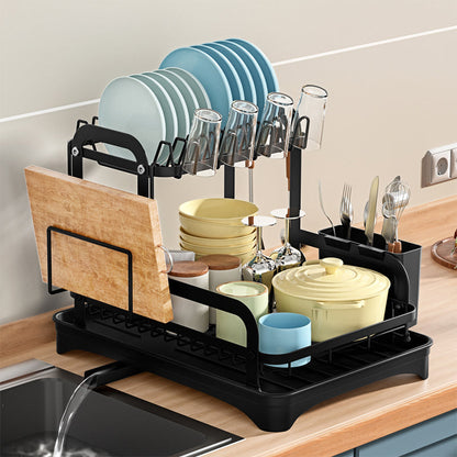 📢📢50 % RABATT !! ⏰🍽️ Dubbellagers Diskställ – 2-Plans Platsbesparande Köksavrinning för Tallrikar, Skålar & Bestick, med Droppbricka 🏠✨