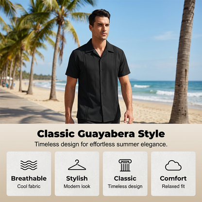 📢📢50 % RABATT !! ⏰Herr Kortärmad Kubansk Guayabera Skjorta