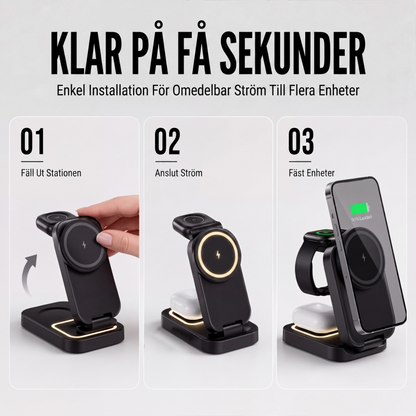 🎉 Rea 2026 — Över 24 000 sålda! 📱 3-i-1 vikbar trådlös laddningsstation – Ladda telefon, klocka och hörlurar samtidigt – En kabel, ren skrivbord! ✨