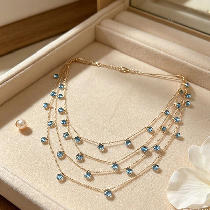 🌸 50 % RABATT NU! 💎 Gnistrande flerlagers hänge halsband – fyrlagers design, syntetiska kristaller & guldton – perfekt för vardag och fest 🌙