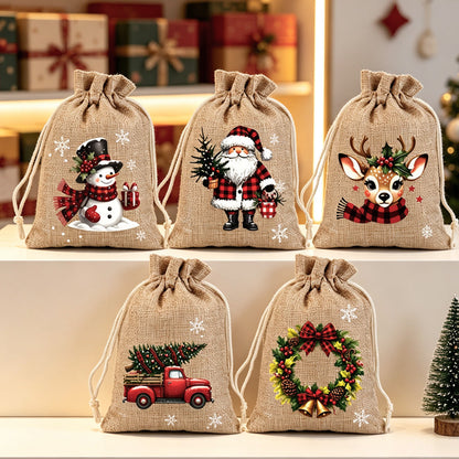 🎄Tidsbegränsat pris：Köp 3 få 5 gratis！🎁 Julklappspåsar med dragsko