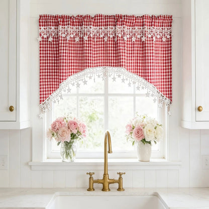 ✨ 50 % RABATT NU! ✨ Mångsidig gardinkappa i lantlig stil med spets & stjärntofsar