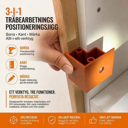 3-i-1 träbearbetningsinstallation för positionering och skåp returfjäder, borrning med 20 och 23 mm dubbelanvändbart rit- och trimverktyg