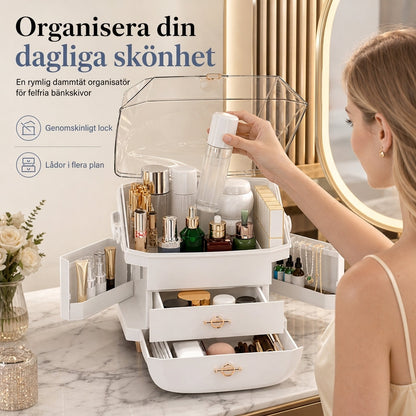 📢📢50% RABATT NU!! ⏰Stor kapacitet dammtät sminkförvaring i plast, sminklåda för skrivbordet, lämplig för sovrummet