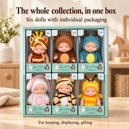🧸 50% RABATT NU! ✨ Mini babydockor – 6 söta djurstilar i ett litet samlarformat – perfekt som present, dekoration och fantasifull lek 🐰🐻