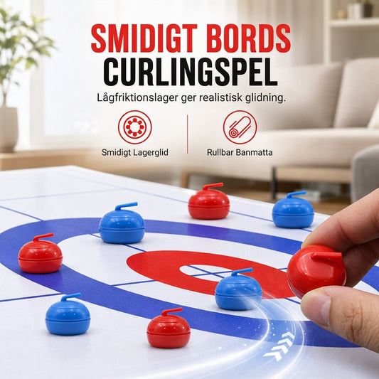 📢📢50% RABATT NU!! ⏰Mini curlingspel för bordsskiva med upprullningsbar matta och curlingstenar av plast - interaktivt inomhusbrädespel för barn och vuxna