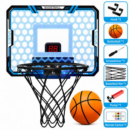 📢📢 50 % RABATT 🏀 Basketkorg för barn inomhus med LED-lampor & elektronisk poängräkning – Hängande hopfällbar basketkorg med 16 cm boll