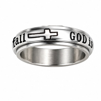 Silver Titanium Steel Spinner Ring with God Is Within Her She Will Not Fall Engraving