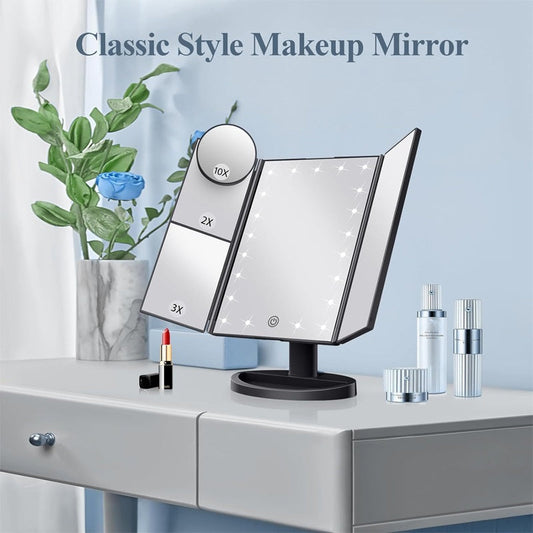 📢📢LIMITED-TIME 50% OFF⏰Tresidig sminkspegel med belysning, justerbar ljusspegel för smink